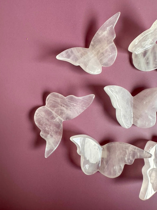 Small Rose Quartz 3D Butterfly Carving