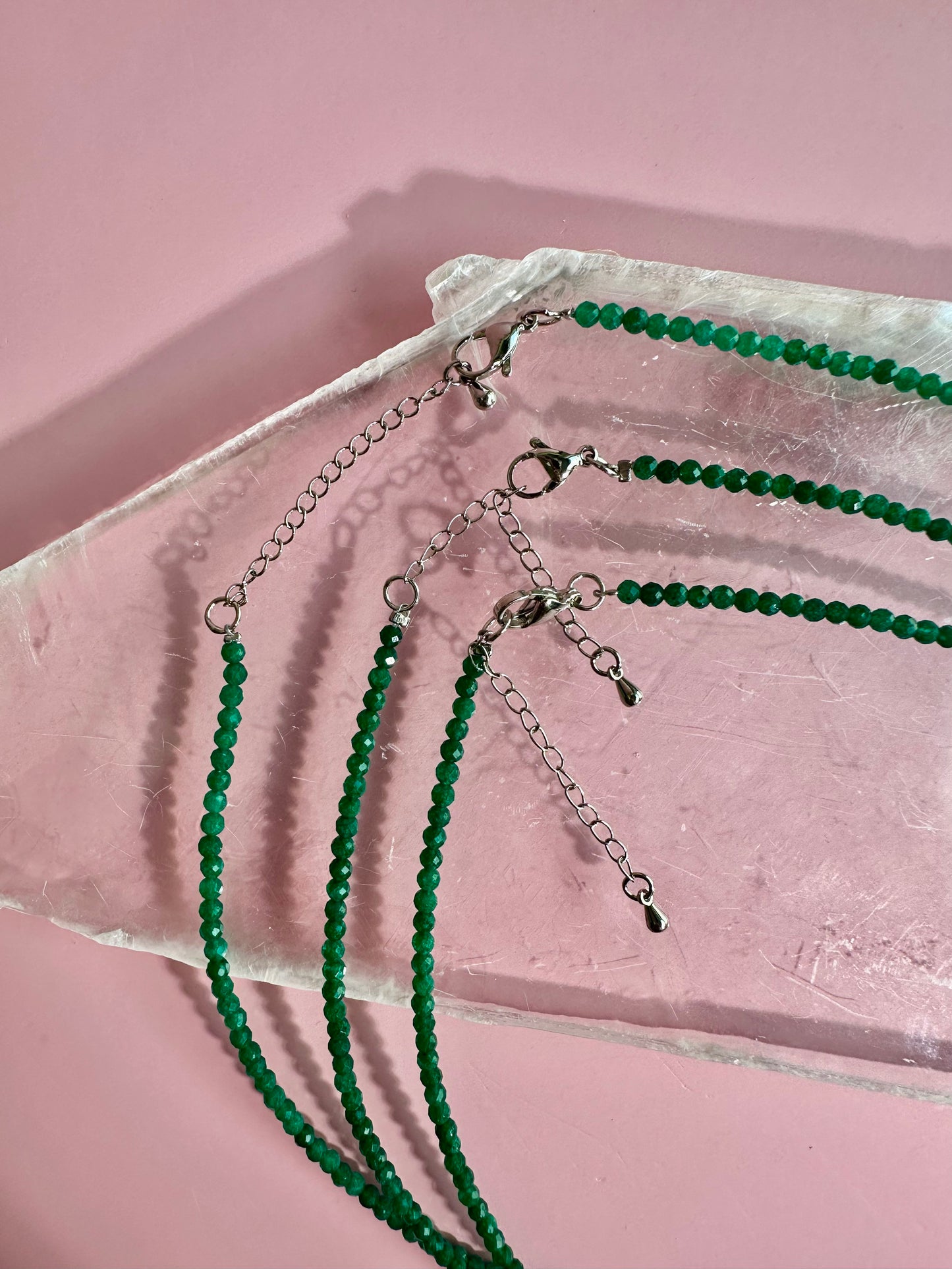 3mm Faceted Green Jade Necklace