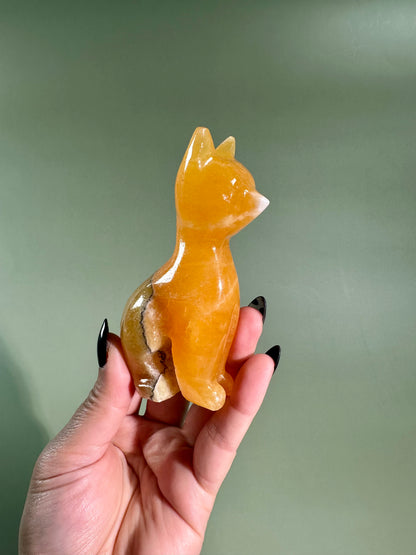Orange Calcite Cat Carving