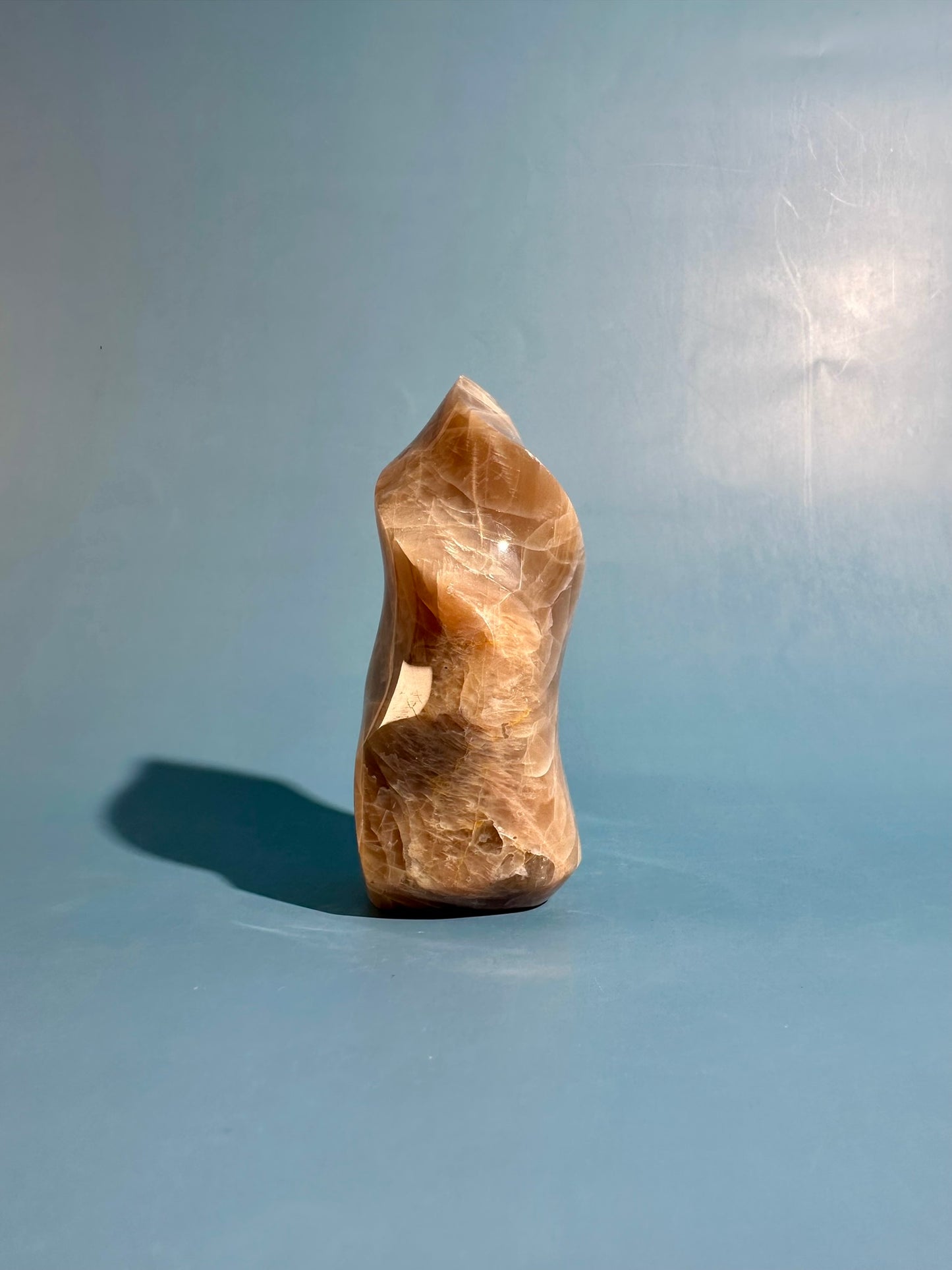 Peach Moonstone Flame – Option D | Intuition, Emotional Balance & Lunar Energy Crystal