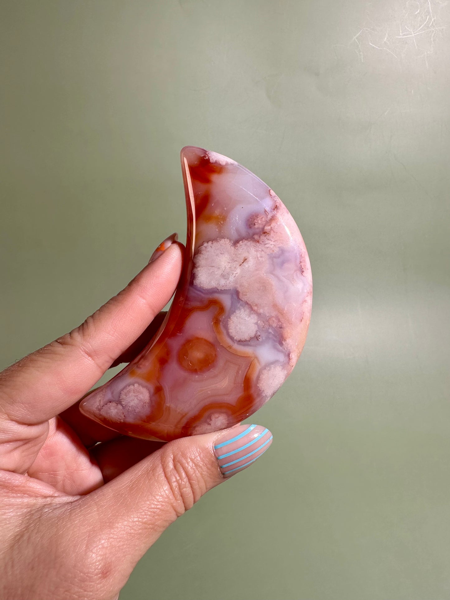 Carnelian Agate Crescent Moon on Black Stand – Option C | Manifestation, Abundance & Strength Energy