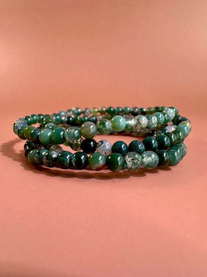 4mm Moss Agate Beaded Bracelet