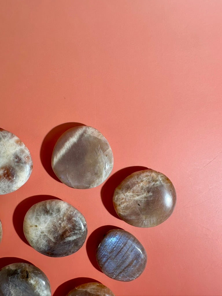 Sunstone Moonstone Round Flat Palm