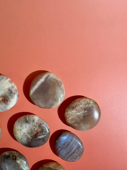 Sunstone Moonstone Round Flat Palm