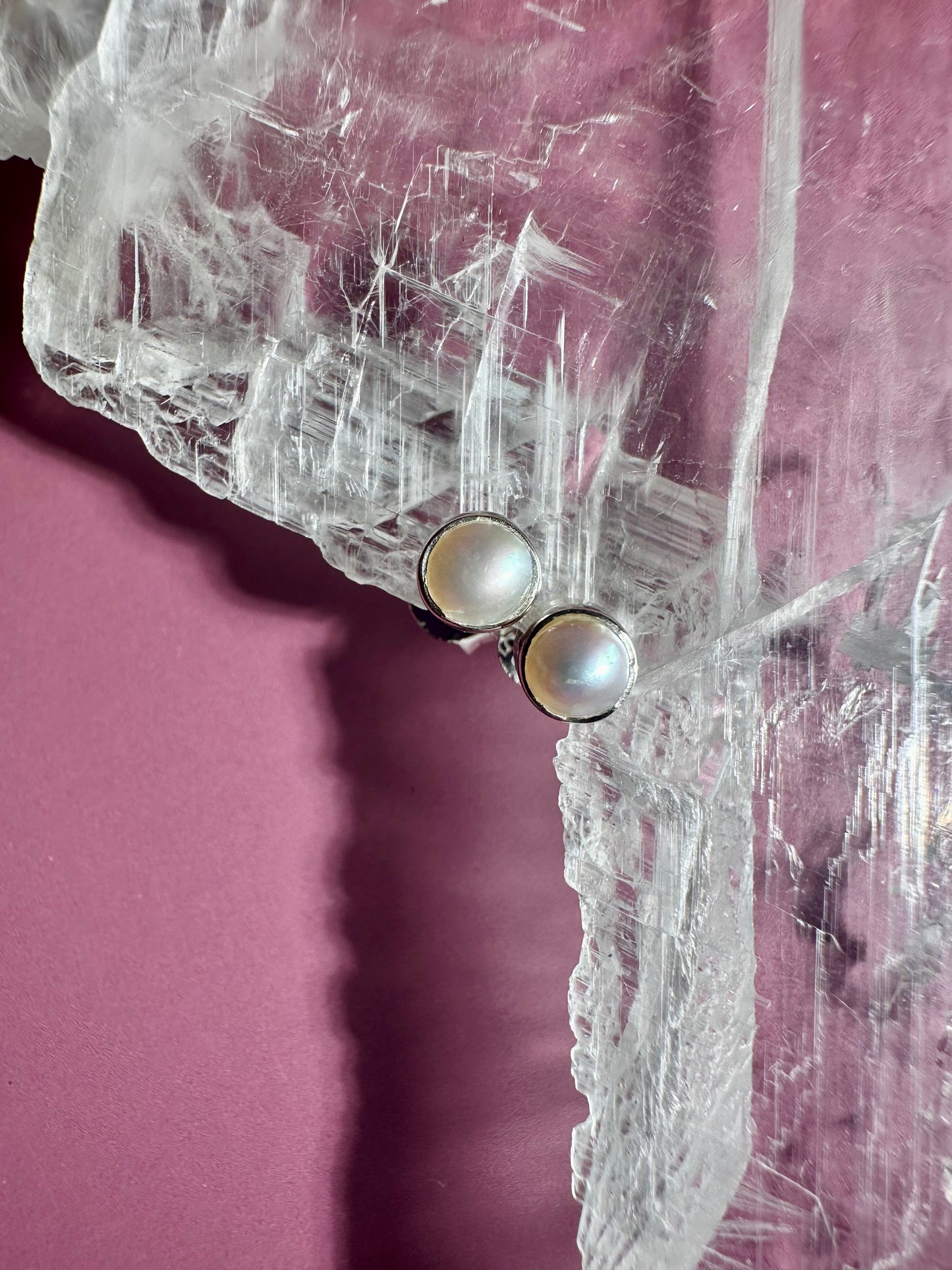 925 Sterling Silver Pearl Bezel Stud Earrings