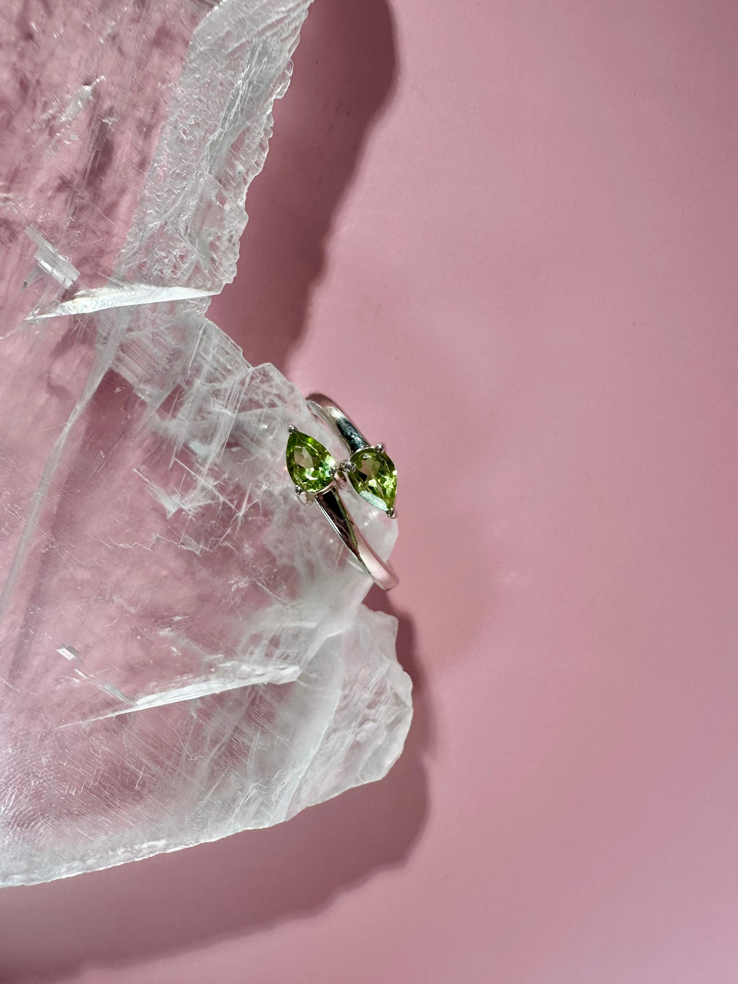 925 Sterling Silver Alma Toi et Moi Two-Stone Adjustable Faceted Peridot Prong Ring