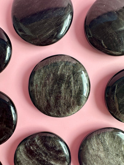 Silver Sheen Obsidian Flat Palm