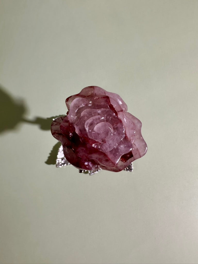 Intuitively Chosen Fire Quartz Rose on Silver Branch Stand | Hematoid Quartz Crystal Décor