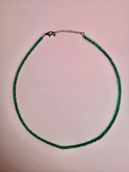 3mm Faceted Green Jade Necklace