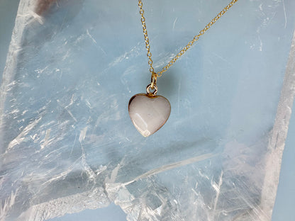 Brass Base with 18K Gold Tone Electroplated Finish White Jade Heart Necklace