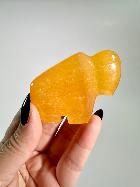 Orange Calcite Buffalo Bison Carving
