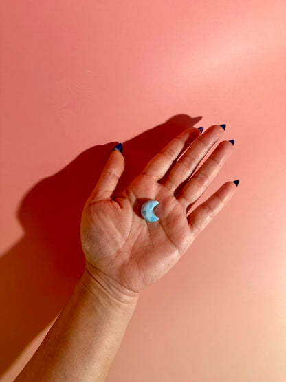 Small Larimar Crescent Moon | One-of-a-Kind Blue Crystal Carving