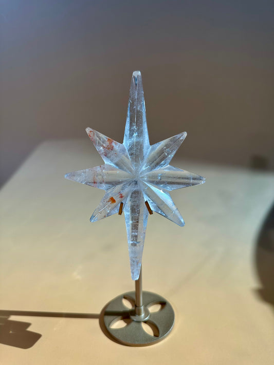 Clear Quartz Polaris Star on Gold Stand – Option A | Clarity, Guidance & Manifestation Crystal