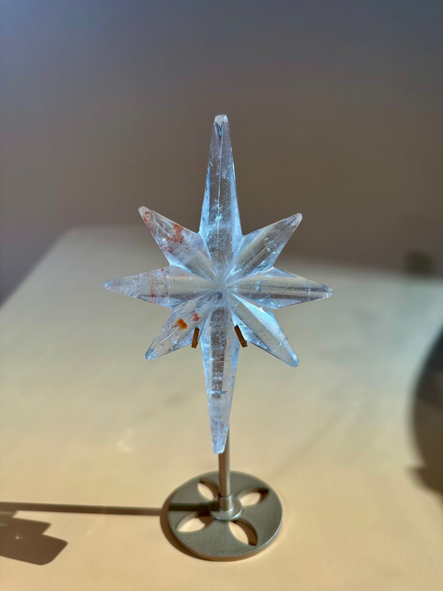 Clear Quartz Polaris Star on Gold Stand – Option A | Clarity, Guidance & Manifestation Crystal