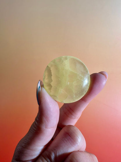 Yellow Calcite Round Flat Palm