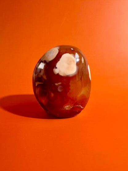 Carnelian Orca Agate Standing Freeform – Option C | Druzy Pocket, Abundance & Collector Crystal