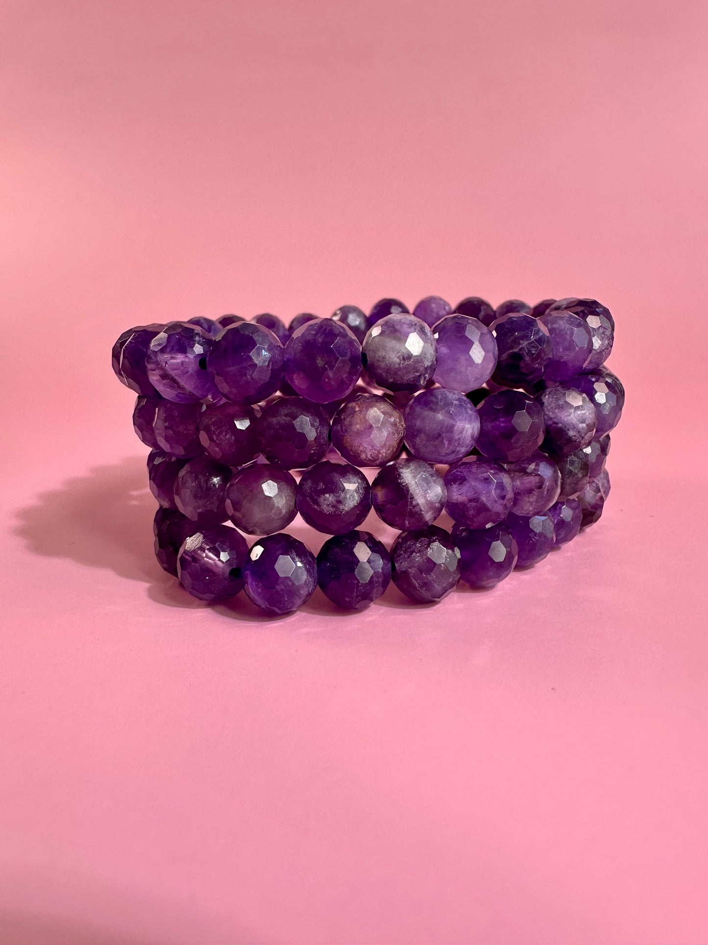 8mm Faceted Amethyst Beaded Bracelet