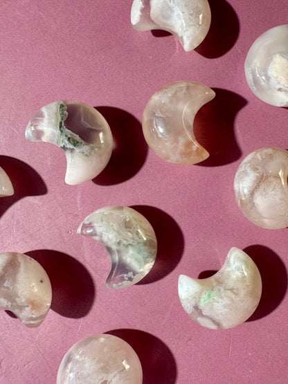 Mini Flower Agate Crescent Moon | Crystal Carving