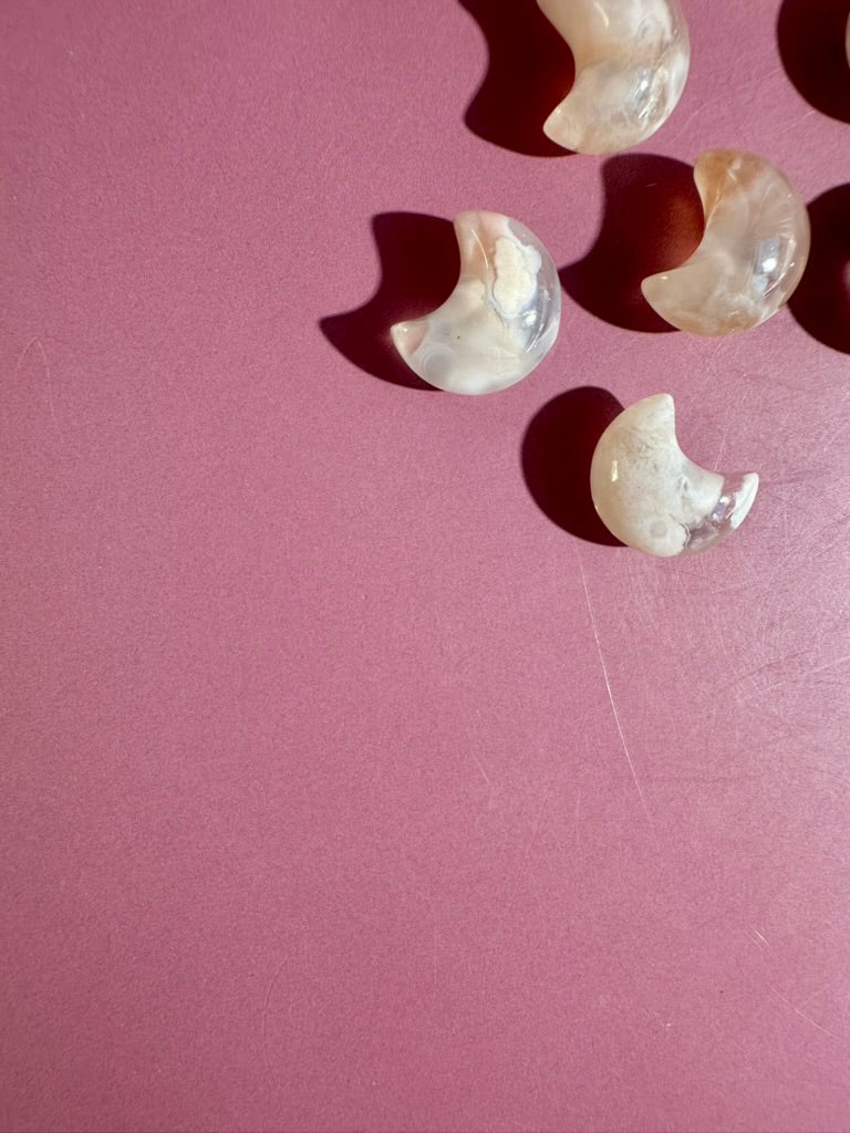 Mini Flower Agate Crescent Moon | Crystal Carving
