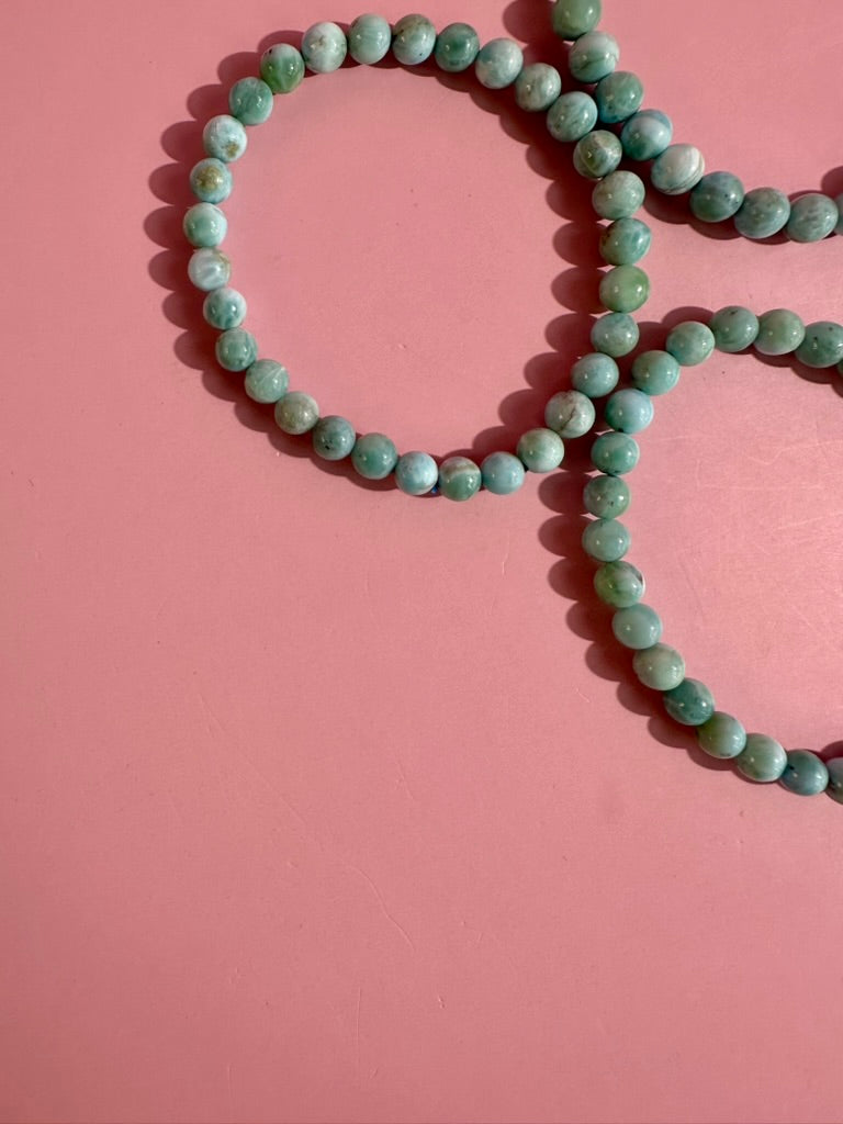 6mm Larimar Beaded Bracelet | Blue Gemstone Jewelry