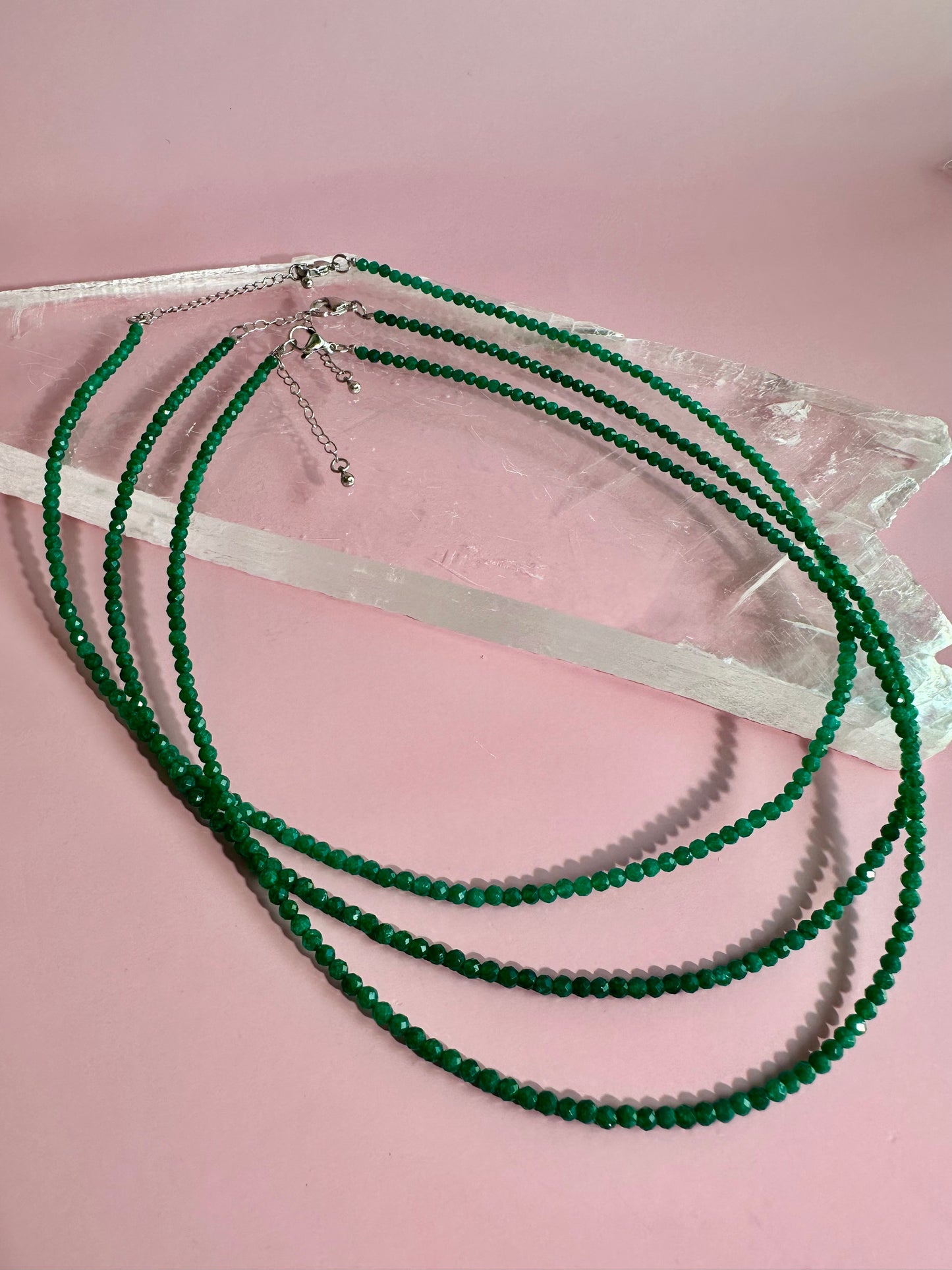 3mm Faceted Green Jade Necklace