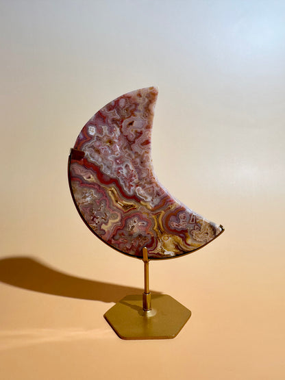 Pink Crazy Lace Agate Crescent Moon Carving – Option B | Positivity & Heart Healing Energy
