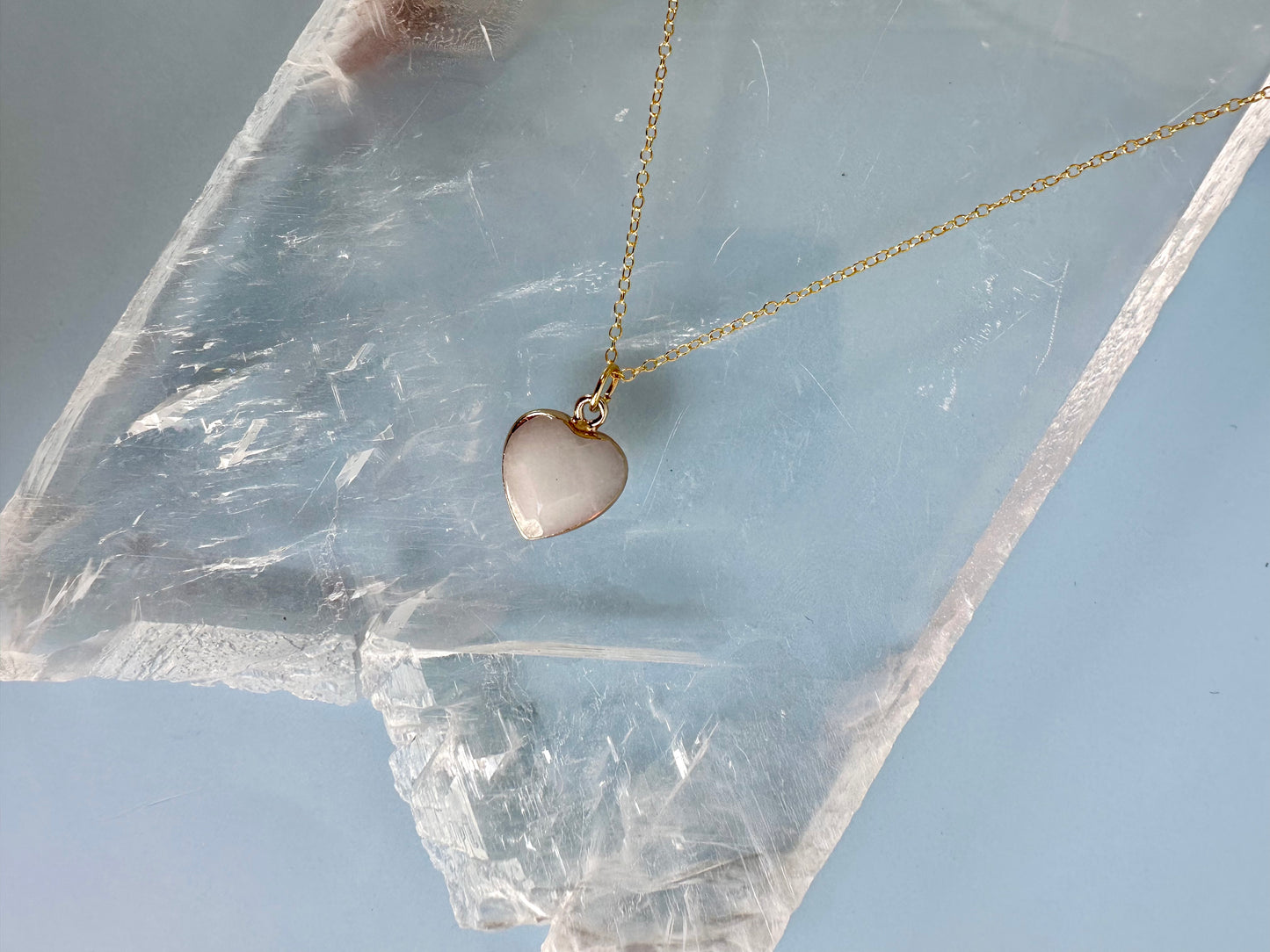 Brass Base with 18K Gold Tone Electroplated Finish White Jade Heart Necklace