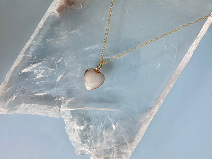 Brass Base with 18K Gold Tone Electroplated Finish White Jade Heart Necklace