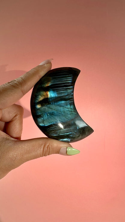 Perfectly Imperfect Large Blue Flash Labradorite Crescent Moon Misfit – Option A