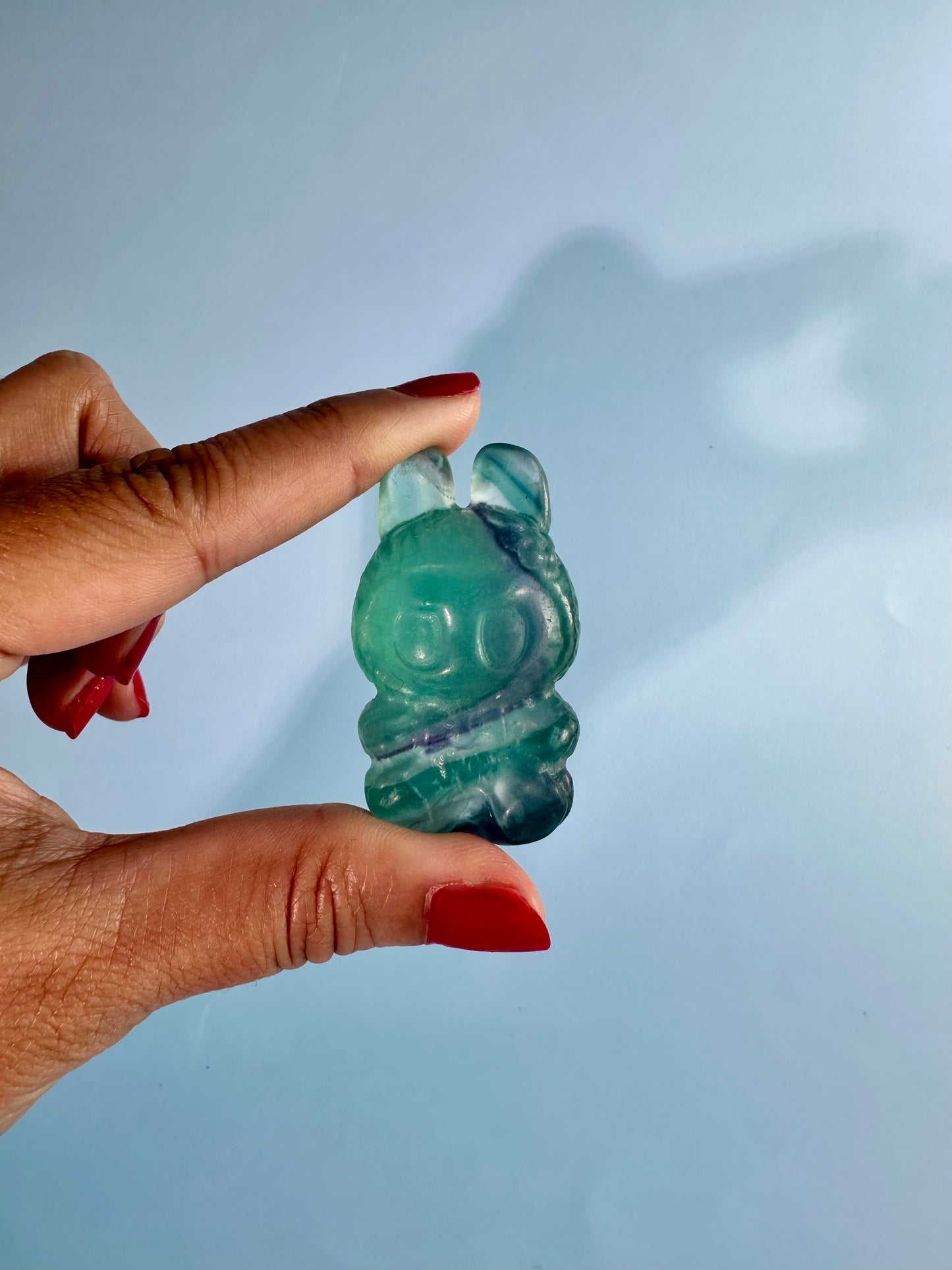 Rainbow Fluorite Sitting Lafufu Kawaii Forest Spirit Figurine Carving - A