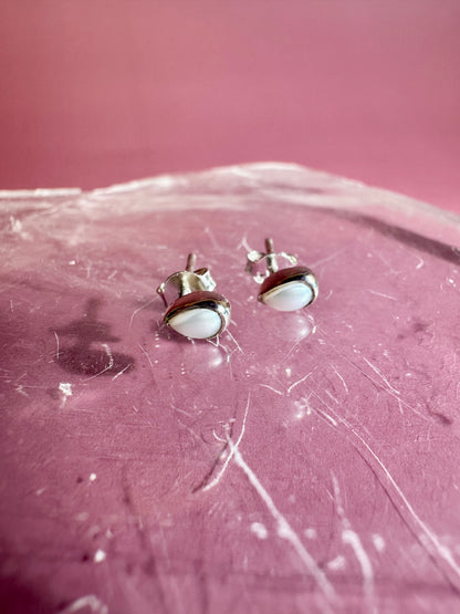 925 Sterling Silver Pearl Bezel Stud Earrings