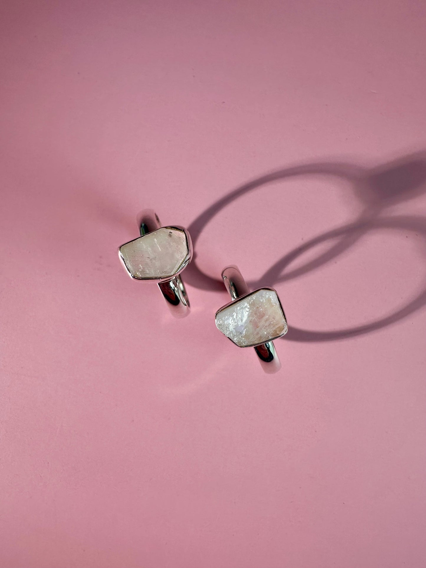 925 Sterling Silver Rough Rainbow Moonstone Bezel Ring