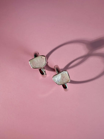 925 Sterling Silver Rough Rainbow Moonstone Bezel Ring