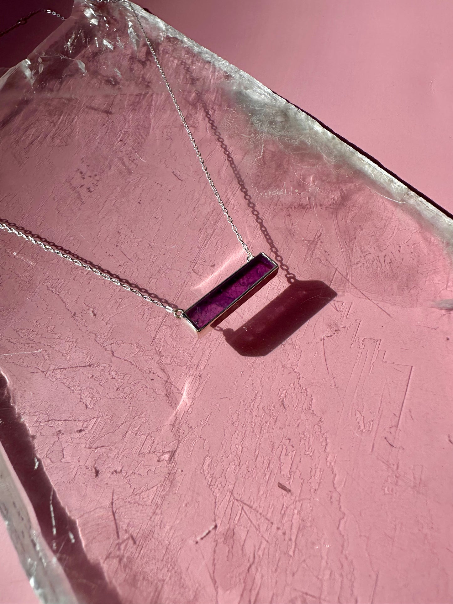 925 Sterling Silver Amethyst Bar Bezel Necklace