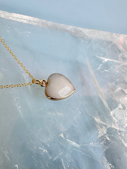 Brass Base with 18K Gold Tone Electroplated Finish White Jade Heart Necklace