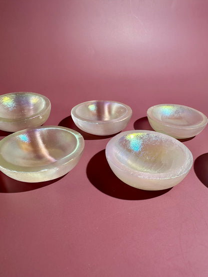 Small Round Aura Satin Spar (Selenite) Bowl | Intuitively Chosen Peace & Cleansing Energy
