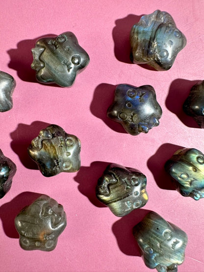 Mini Labradorite Smiley Star | Cute Crystal Carving