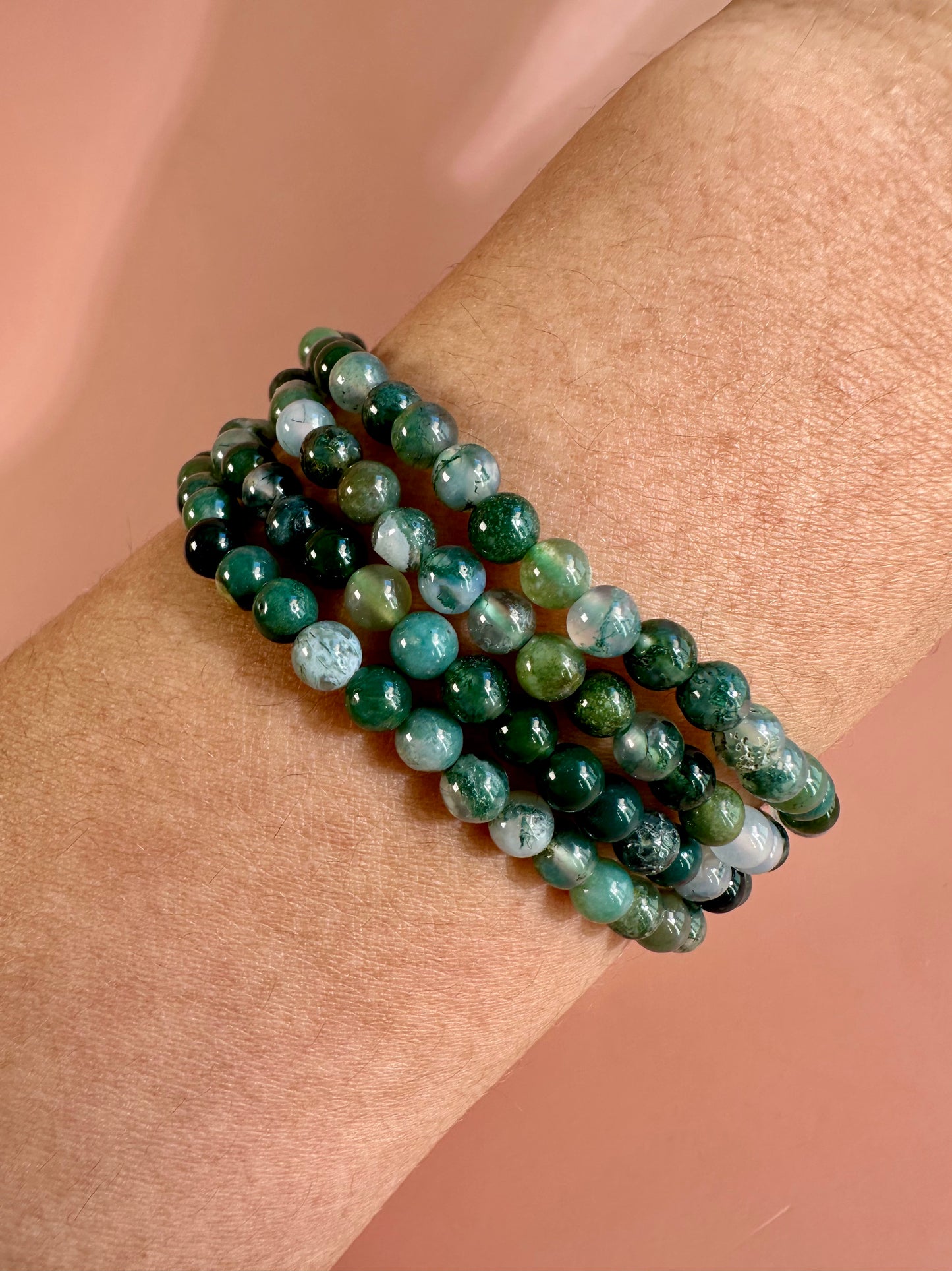 4mm Moss Agate Beaded Bracelet