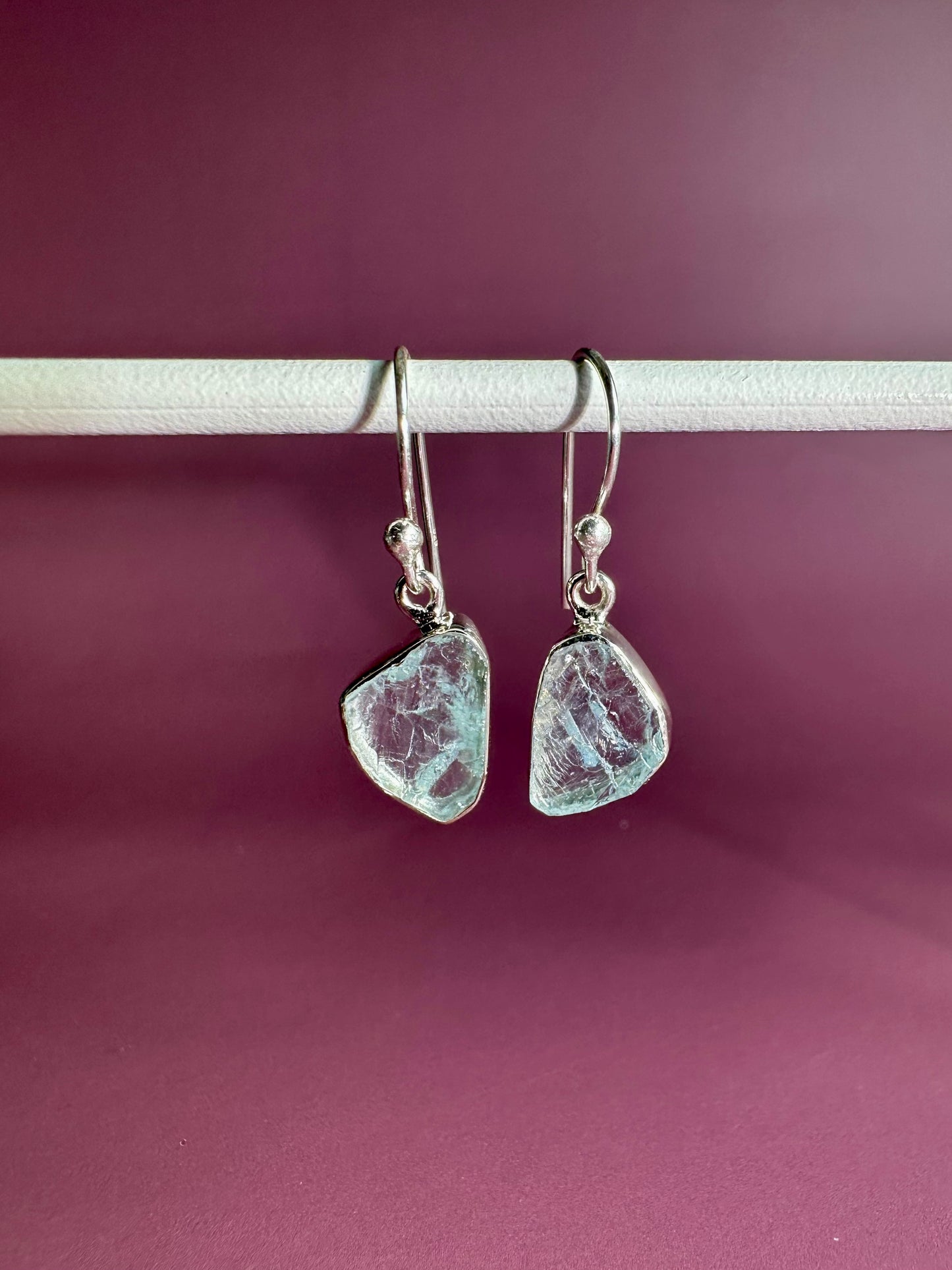 925 Sterling Silver Rough Aquamarine Dangle Earrings