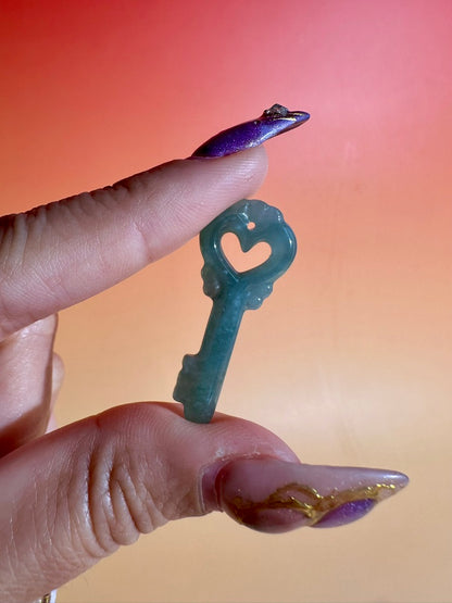 Small Blue Water Jade Heart Key | Crystal Carving