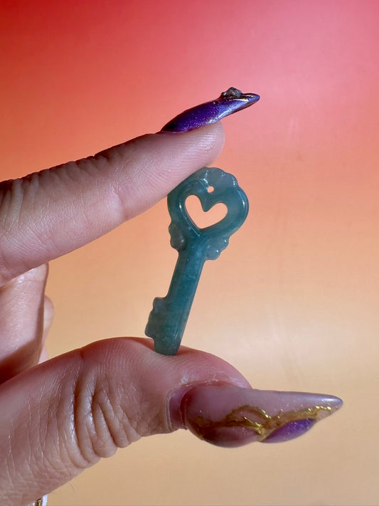 Small Blue Water Jade Heart Key | Crystal Carving