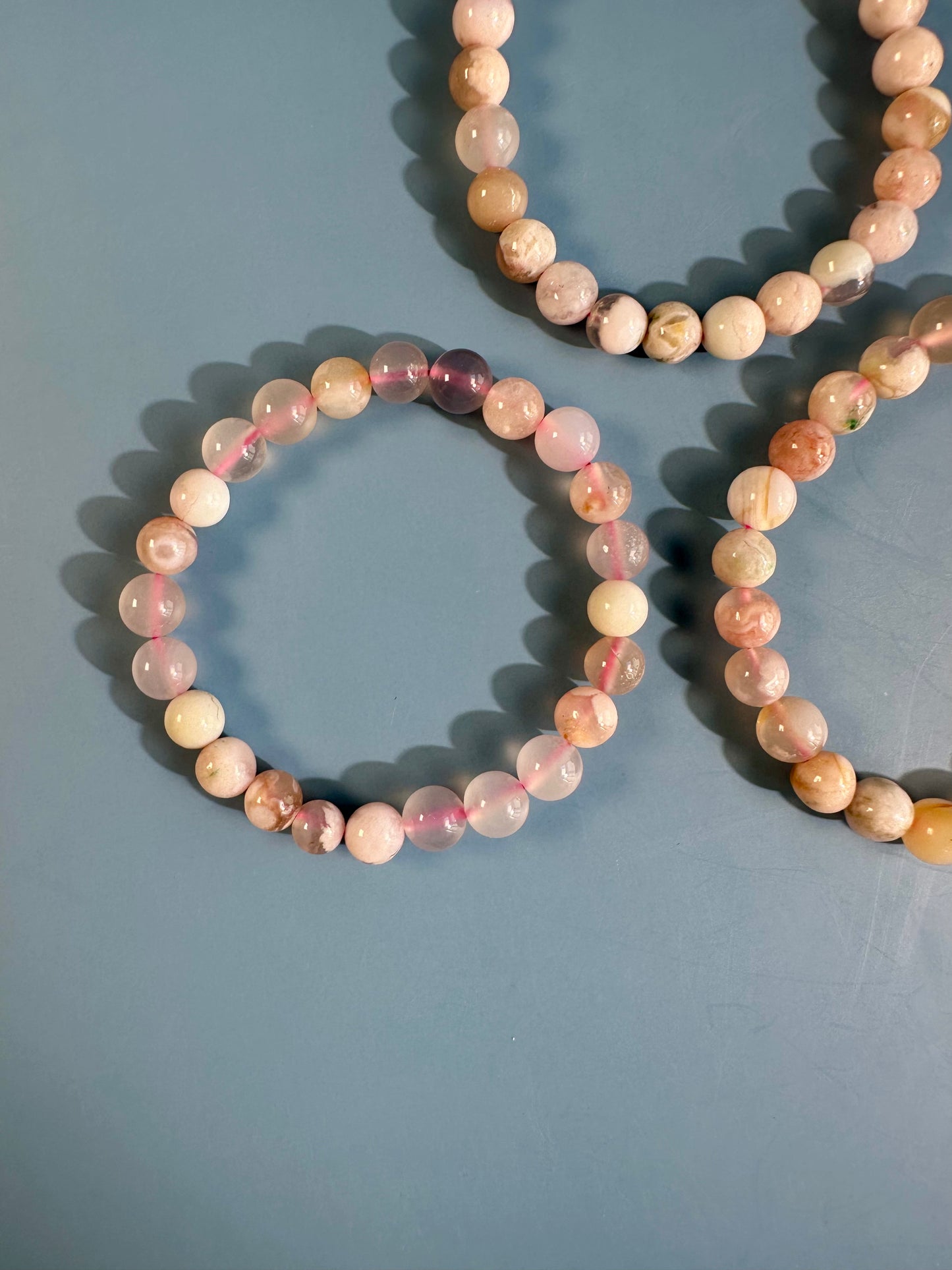 8mm Flower Agate Beaded Bracelet