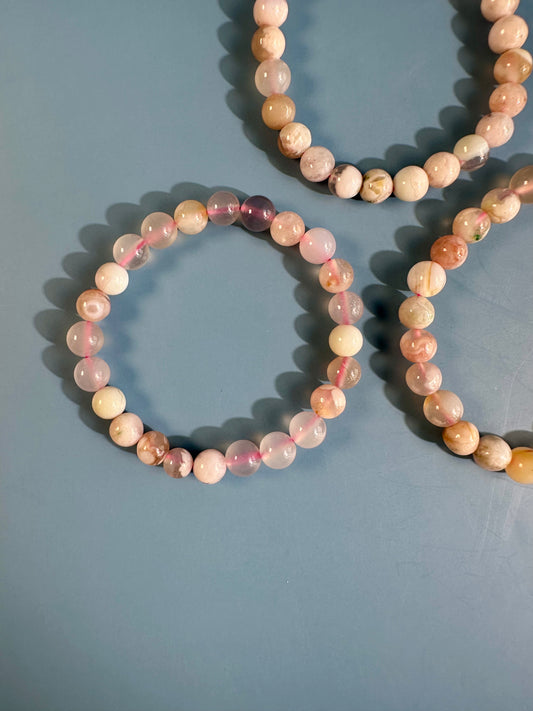 8mm Flower Agate Beaded Bracelet