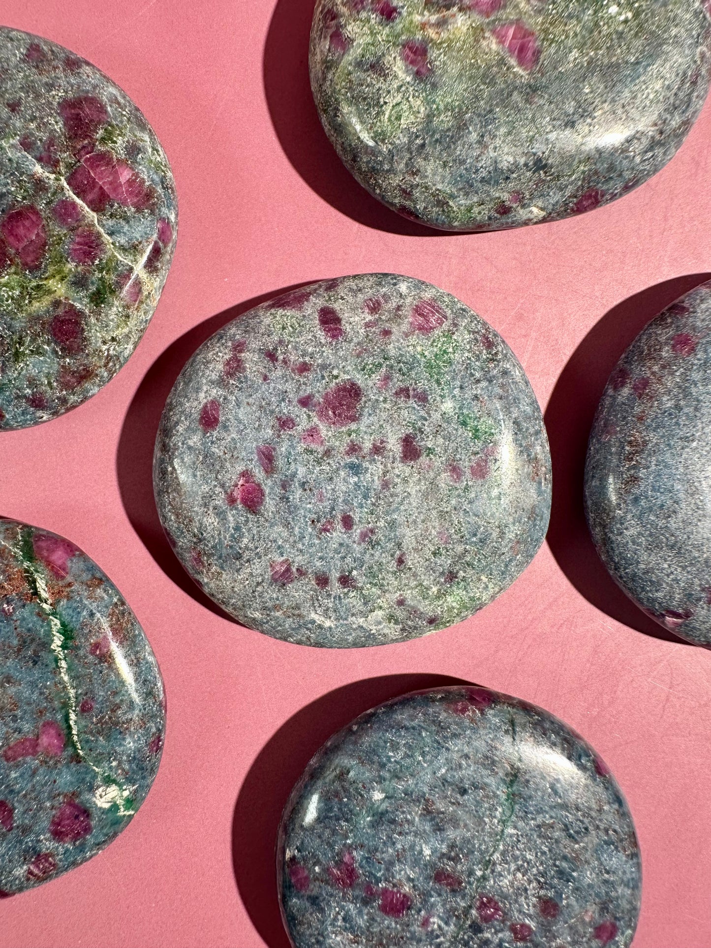 Ruby Kyanite Round Flat Palm
