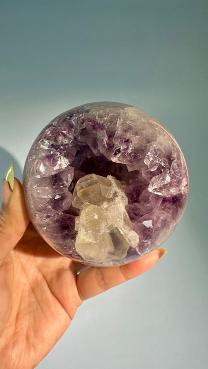 Amethyst Geode Sphere with Calcite – Option B