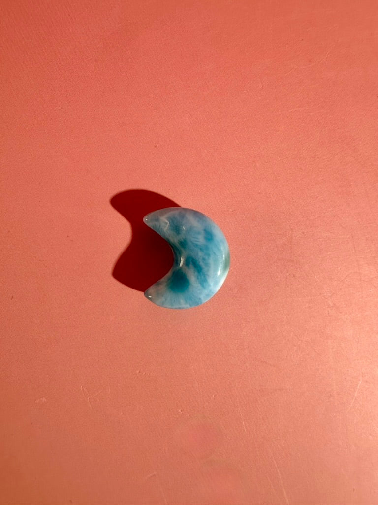 Small Larimar Crescent Moon | One-of-a-Kind Blue Crystal Carving