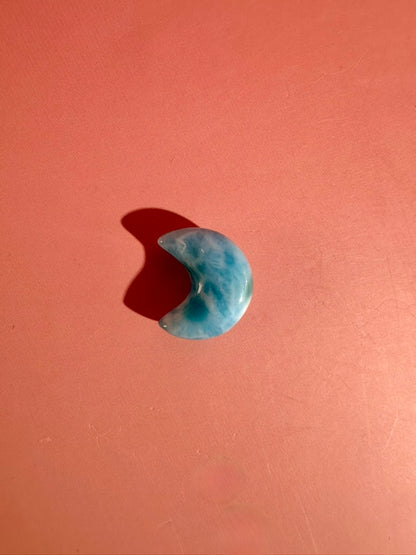 Small Larimar Crescent Moon | One-of-a-Kind Blue Crystal Carving