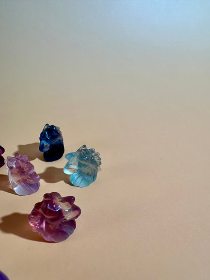 Mini Rainbow Fluorite Unicorn Head | Crystal Carving
