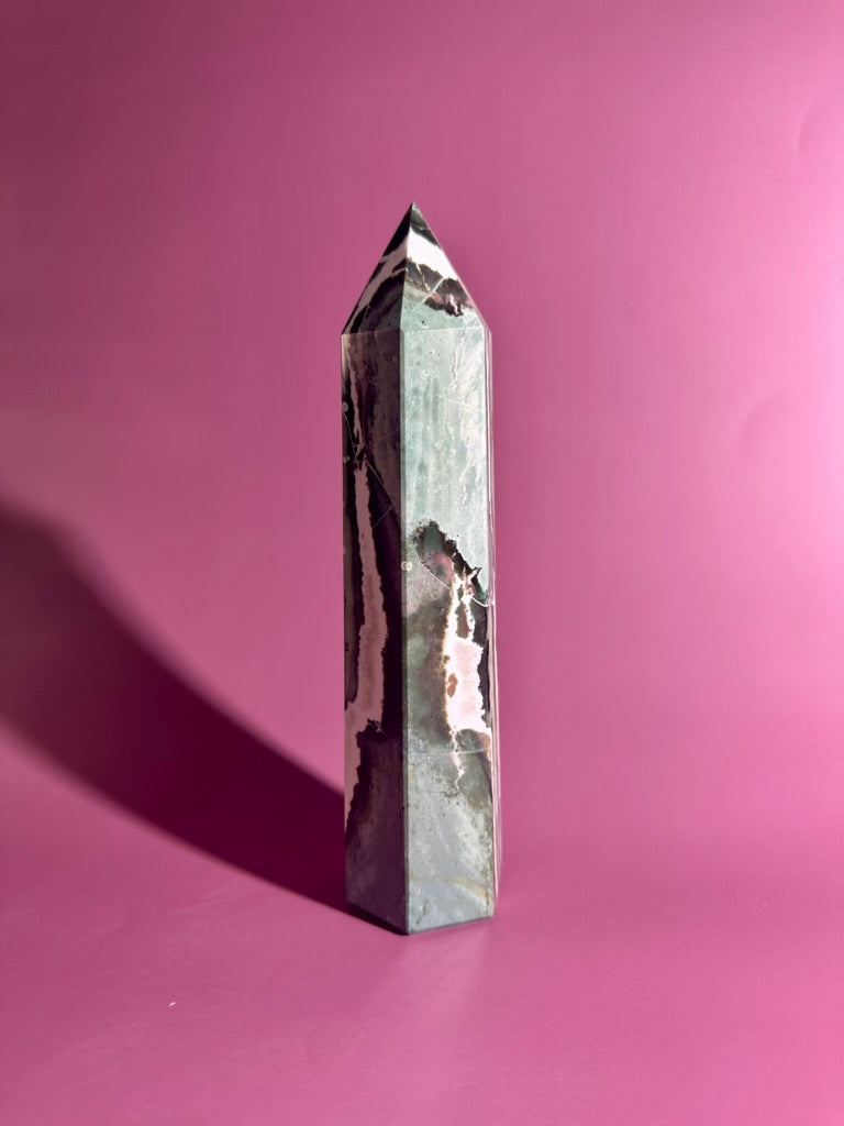 Green Zebra Tower | Growth, Balance & Grounding Crystal Tower