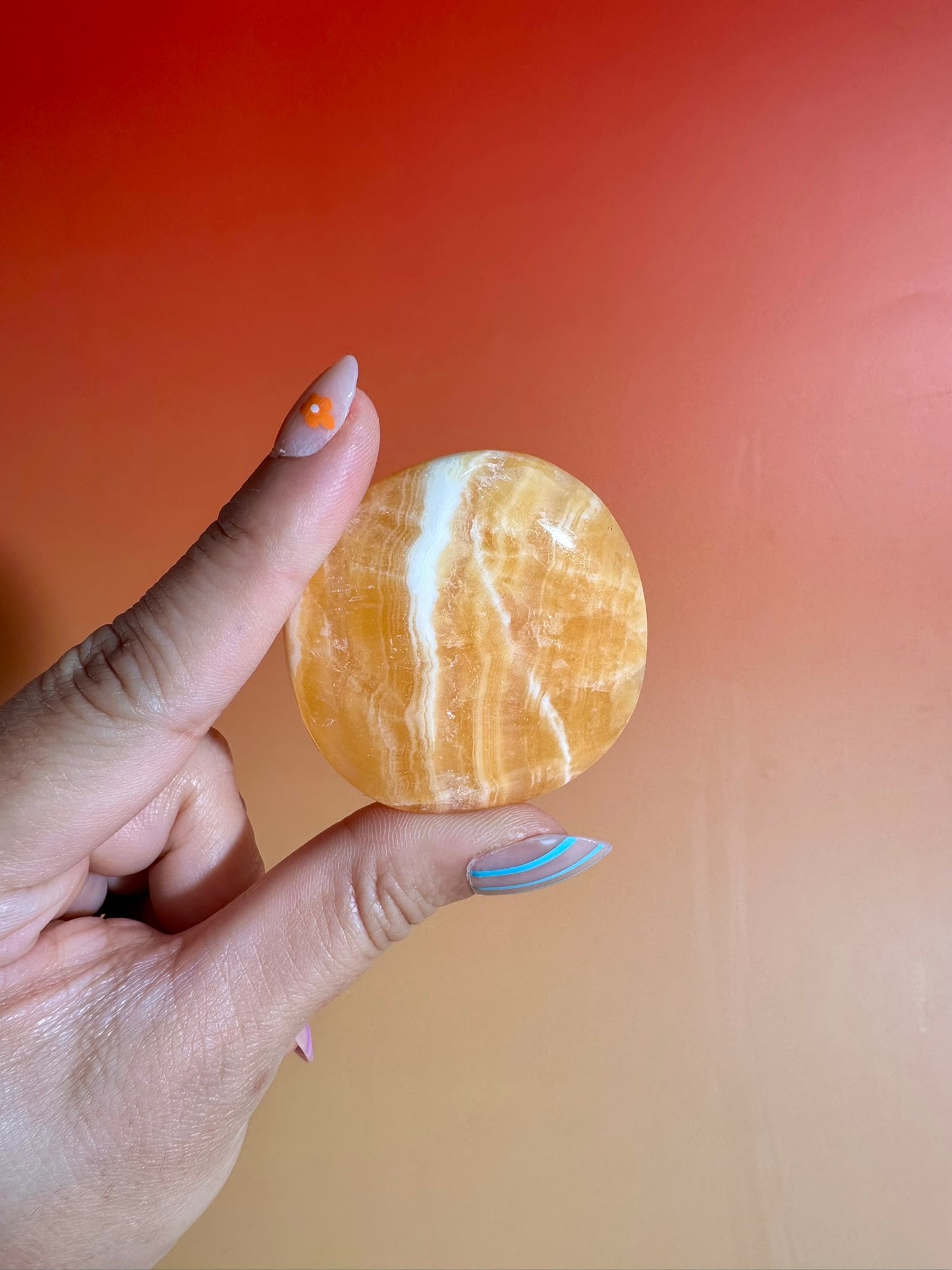 Orange Calcite Round Flat Palm